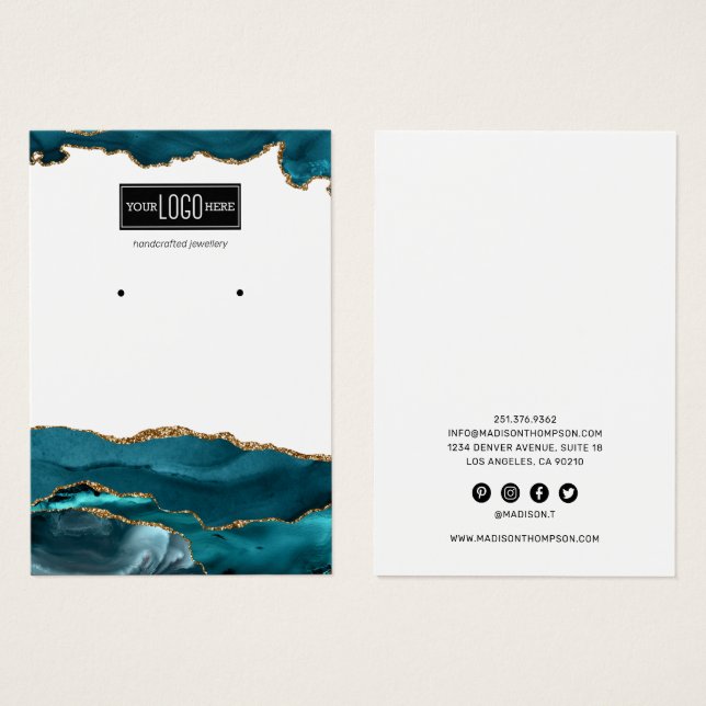 Cartes De Visite Écran d'oreille tendance Turquoise & Gold Agate (Devant & derrière)