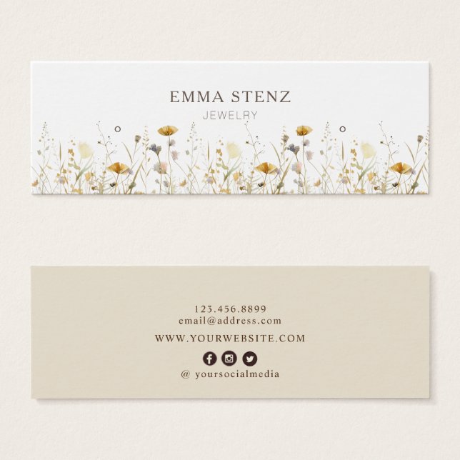 Cartes De Visite Ecran Fleurs sauvages d'aquarelle Boucles d'oreill (Devant & derrière)