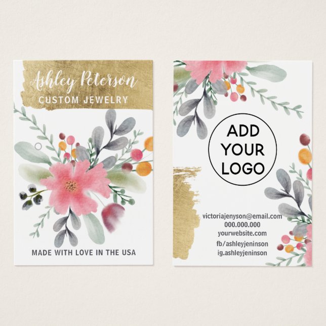 Cartes De Visite Ecran florale feuille or écran chic oreille (Devant & derrière)