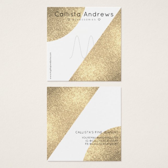 Cartes De Visite Ecran Geo Heart Parties scintillant en or blanc (Devant & derrière)