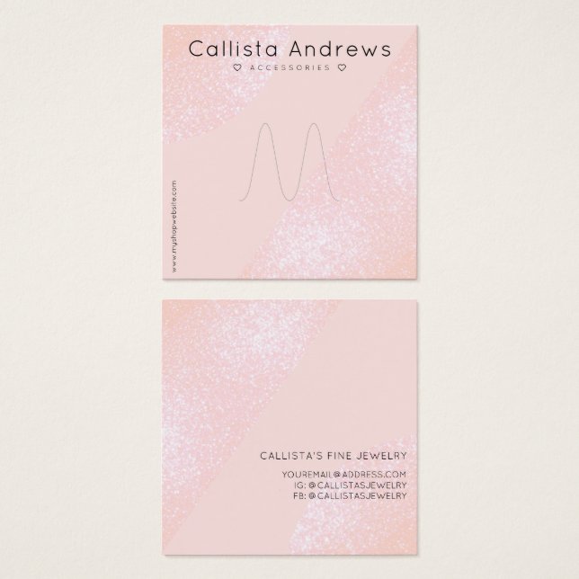 Cartes De Visite Écran Geo Heart Parties scintillant rose pâle (Devant & derrière)