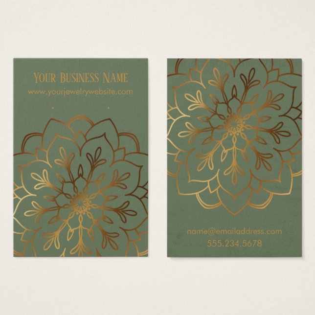 Cartes De Visite Écran Porte-oreilles Gold Mandala & Olive Green (Devant & derrière)