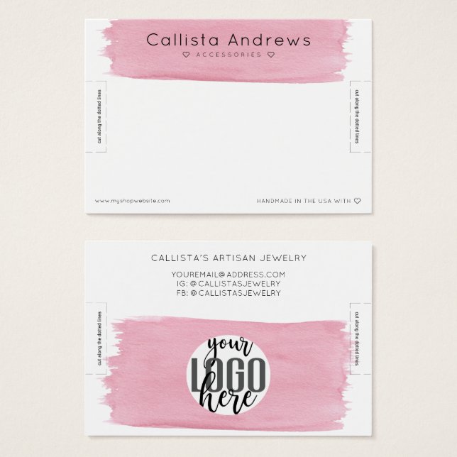 Cartes De Visite Écran rose blanc Aquarelle Bracelet (Devant & derrière)