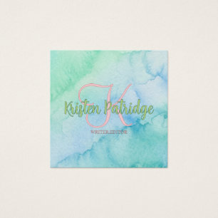 Cartes De Visite éditeur de couleur aquarelle bleue verte nom monog