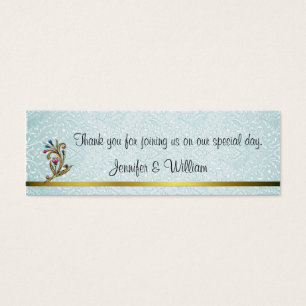 Cartes De Visite Élégant Aquamarine Mariage damassé Favoriser Tags