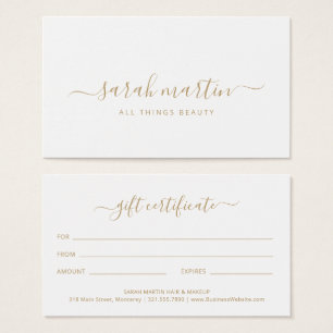 Cartes De Visite Élégant Beauty Salon Gold Certificat cadeau