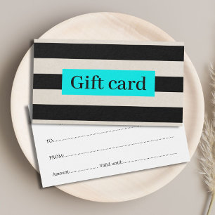 Cartes De Visite Elégant Beige moderne Noir Turquoise Stripes