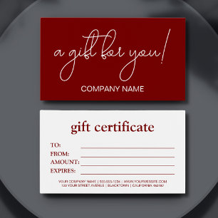 Cartes De Visite Élégant certificat cadeau d'affaires blanc et roug