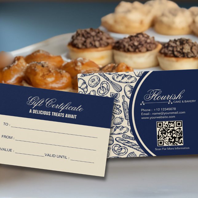 Cartes De Visite Elegant Classic Navy Blue Cake Bakery Gift Card (Créateur téléchargé)