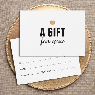 Cartes De Visite Elegant Clean Faux Gold Heart Gift Certificate