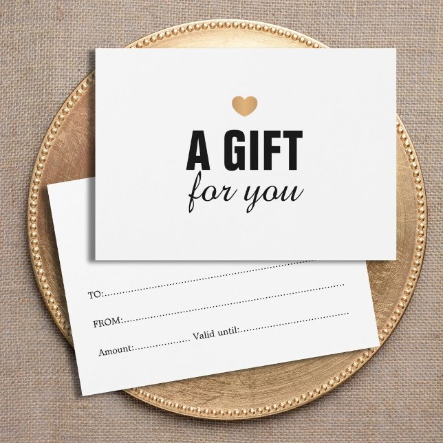 Cartes De Visite Elegant Clean Faux Gold Heart Gift Certificate (Créateur téléchargé)