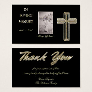 Cartes De Visite Élégant croisé d'or de Merci funèbre