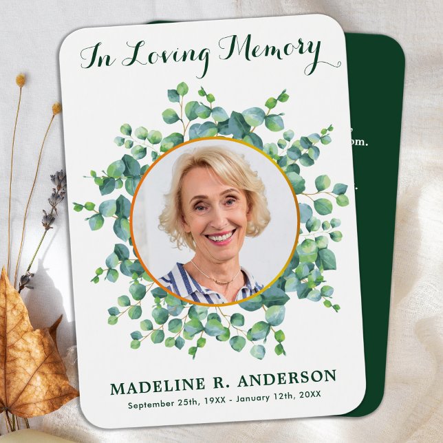 Cartes De Visite Elégant Eucalyptus Photo Funeral Prayer Card (Créateur téléchargé)
