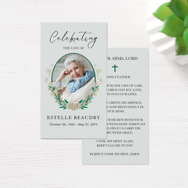 Cartes De Visite Elegant Floral Funeral Photo Sympathy Prayer Cards (Bureau)