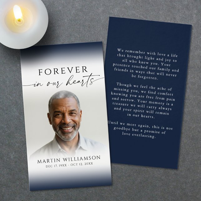 Cartes De Visite Elegant Forever Hearts Photo Funeral Prayer Card (Créateur téléchargé)