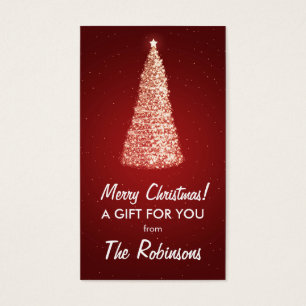 Cartes De Visite Élégant Gold Christmas Tree Favoriser Balise Rouge