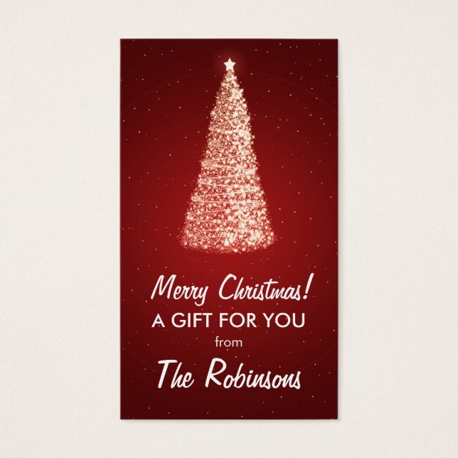 Cartes De Visite Élégant Gold Christmas Tree Favoriser Balise Rouge (Devant)