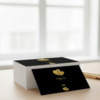 Cartes De Visite Elegant Gold Hearts Black Minimalist Profile Card