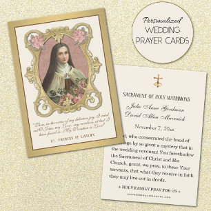 Cartes De Visite Elegant Gold St. Therese Roses Wedding Holy Card 