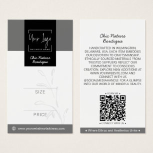 Cartes De Visite Élégant Gris & Noir Botanique Social QR Prix Tag