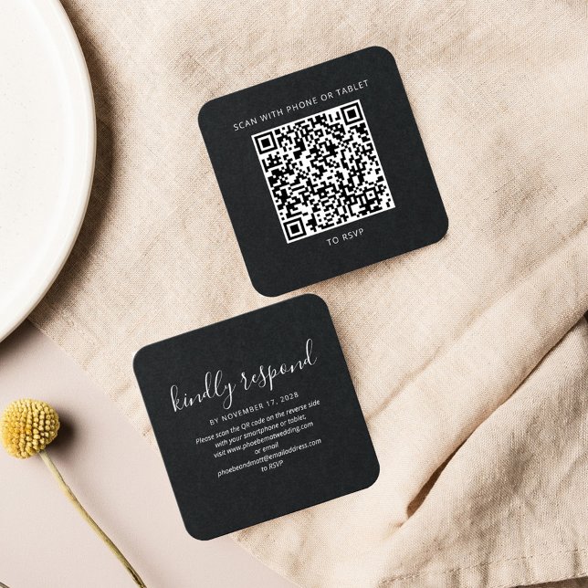 Cartes De Visite Elégant mariage Code QR RSVP site Web (Wedding Response RSVP QR Code Script Mini Enclosure Card)