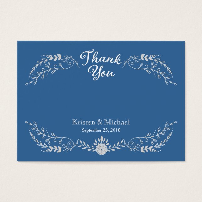 Cartes De Visite Elégant Mariage monochromatique bleu et argent (Devant)