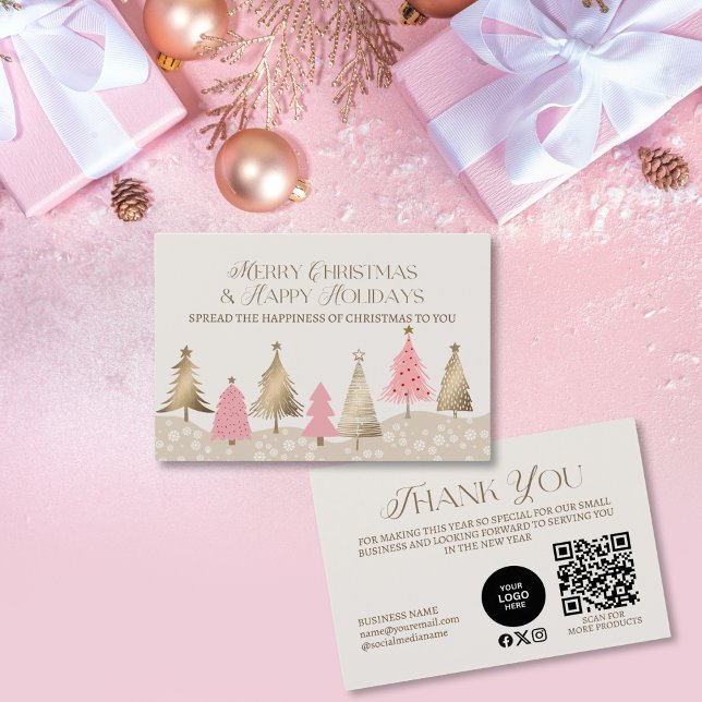 Cartes De Visite Élégant Merci de Noël Pink Or (Créateur téléchargé)