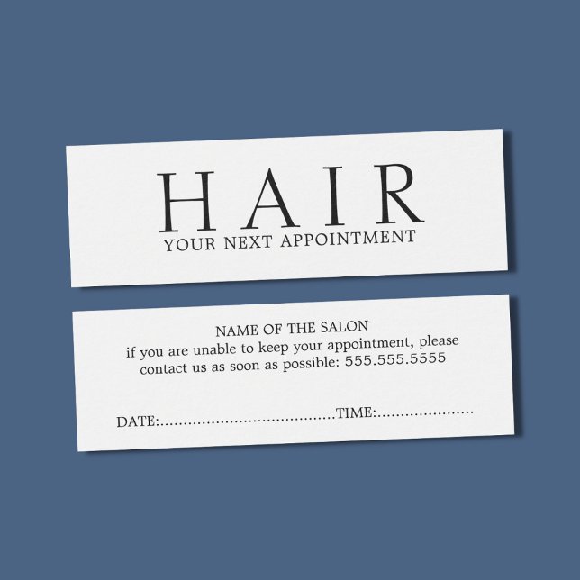 Cartes De Visite Elégant minimal Noir Blanc cheveux rendez-vous (Créateur téléchargé)