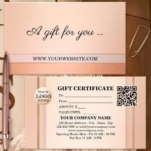 Cartes De Visite Élégant Modèle de certificat cadeau Peach Blush