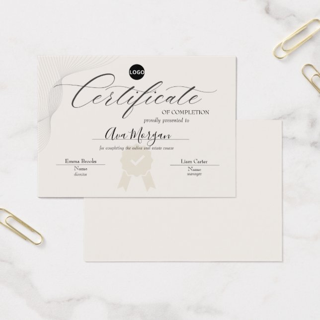 Cartes De Visite Élégant Modèle de certificat d'achèvement (Bureau)