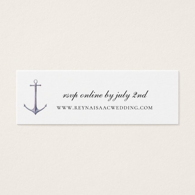 Cartes De Visite Elegant Nautical Ancre Site Mariage RSVP (Devant)