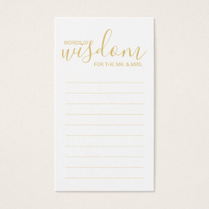 Cartes De Visite Élégant or et blanc Mariage mots de sagesse