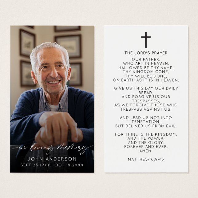 Cartes De Visite Élégant Photo de prière funéraire In Memoriam (Devant & derrière)