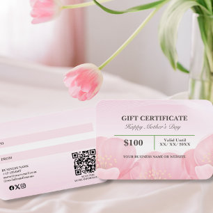 Cartes De Visite Élégant Pink Floral Mère's Day Certificat cadeau