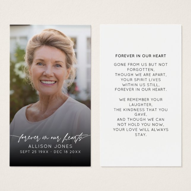 Cartes De Visite Elégant Pour Toujours Dans Nos Coeurs Script Photo (Devant & derrière)