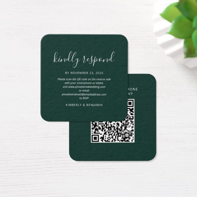 Cartes De Visite Elegant QR Code Wedding RSVP Card (Bureau)