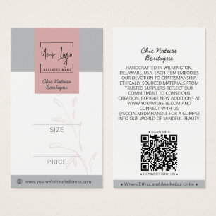 Cartes De Visite Élégant rose et gris Botanique Social QR Prix Tag