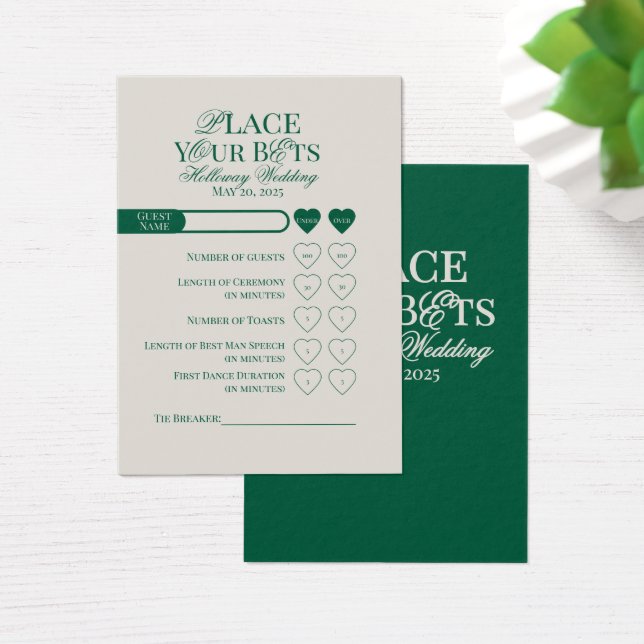 Cartes De Visite Elégant Sage Green Editable Mariage Prop Bet Card (Bureau)