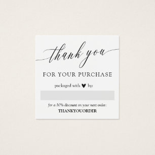 Cartes De Visite Élégant Script Black Heart Merci Pour Commande