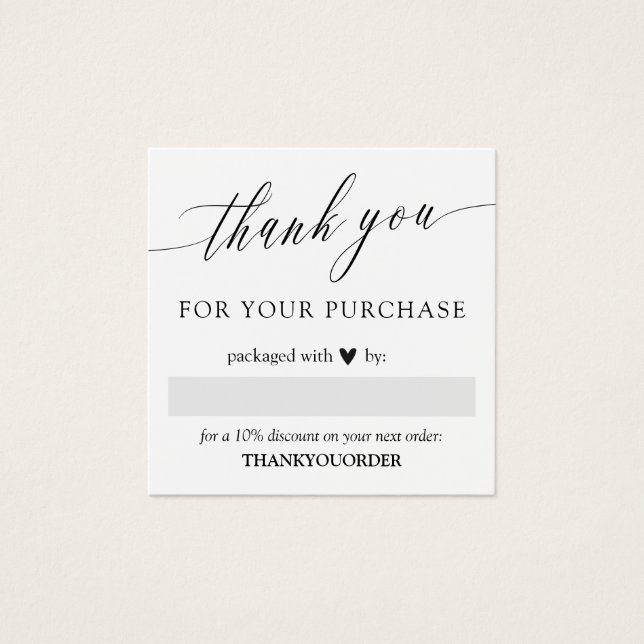 Cartes De Visite Élégant Script Black Heart Merci Pour Commande (Devant)