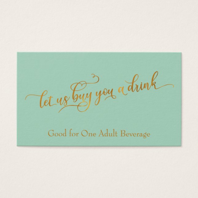Cartes De Visite Élégant Script Faux-Gold Light Green Boissons Bill (Devant)