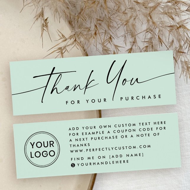 Cartes De Visite Élégant script logo ment vert merci insérer (Elegant script logo mint green thank you insert)