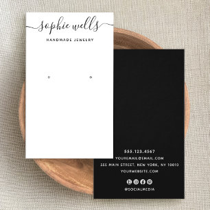 Cartes De Visite Élégant script noir blanc QR Code Eear Display