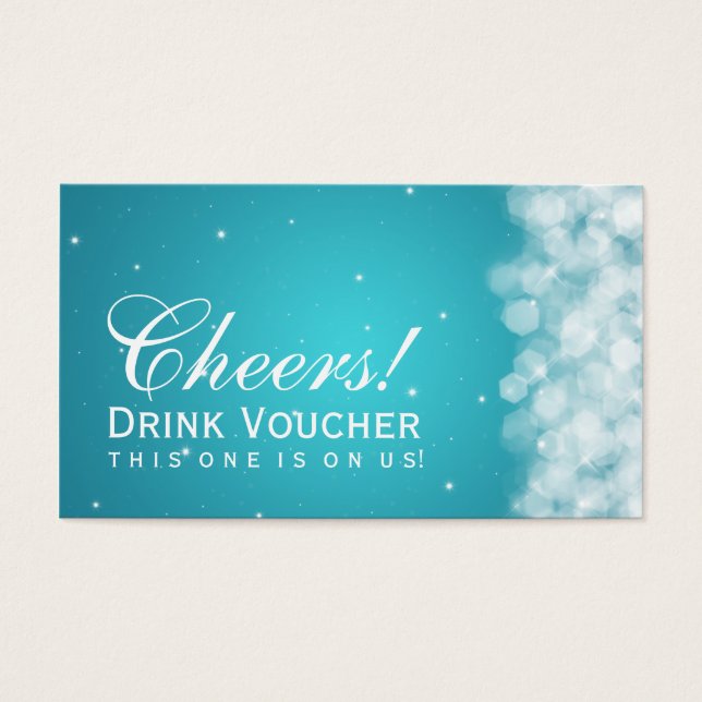 Cartes De Visite Élégant Voucher Boisson Fête Étincelante Turquoise (Devant)