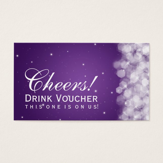 Cartes De Visite Élégant Voucher Boisson Fête Étincelante Violet (Devant)