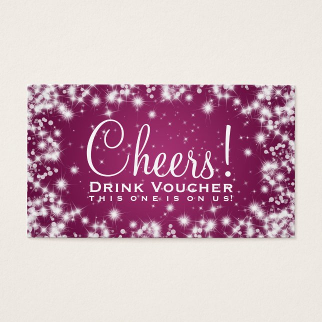 Cartes De Visite Élégant Voucher Boisson Fête Hiver Étincelle Rose (Devant)