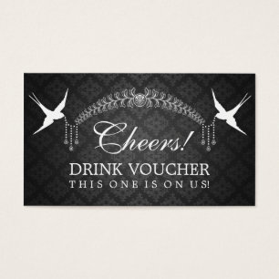 Cartes De Visite Élégant Voucher Boisson Oiseaux Monogramme Noir