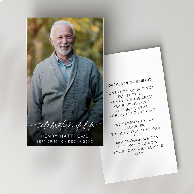 Cartes De Visite Élégante célébration de la vie Script photo Funéra (Créateur téléchargé)