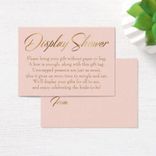 Cartes De Visite Élégante fiche cadeau or & blush pour douche