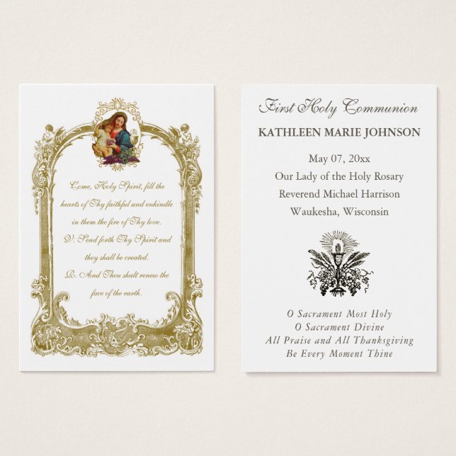Cartes De Visite Élégante Première sainte communion Souvenir Saint (Devant & derrière)